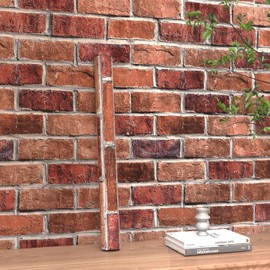 Rugreat Red Brick Peel and Stick Wallpaper Faux Brick Contact Paper for Cabinets Self Adhesive Removable Wallpaper for Backsplash Waterproof Textured Contact Paper for Fireplace Vinyl 17.3inW 78.8inL