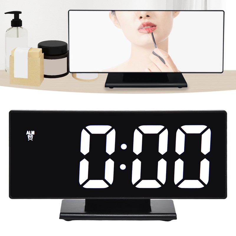 Digital Alarm Clock LED Mirror Screen USB Charging Automatic Dimming