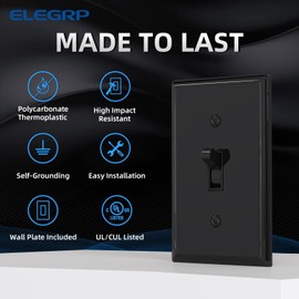 ELEGRP 3 Way Toggle Light Switch with Plate, 15 Amp, 120 V, Toggle Framed AC Quiet Switch, in Wall On/Off Switch, Self-Grounding, Residential and Commercial Grade, UL Listed (5 Pack, Glossy Black)