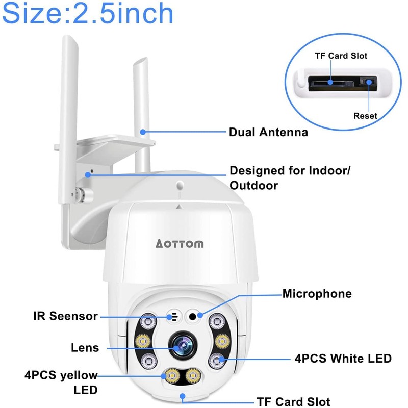 1080P Security Camera Outdoor, Aottom CCTV Camera Wireless PTZ Dome