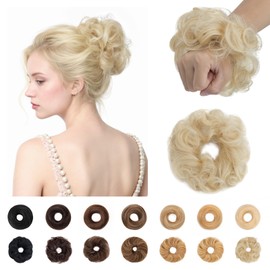 Human Hair Messy Bun Hair Piece,TESS Hair Buns for Women,100% Real Hair Bun Wig,Invisible hair buns hair piece,Wavy-60 Golden Brown 23g/piece