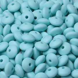LAIDANLA 150PCS Caribbean Blue Silicone Lentil Beads, 12mm Silicone Beads Bulk for Keychain Bracelet Necklace Crafts Pen Making Loose Spacer