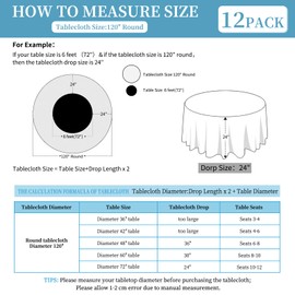 12 Pack Burgundy Round Tablecloth 120 Inch Circle Polyester Table Cloth, Washable Fabric Stain and Wrinkle Resistant Table Cover Round Table Clothes for Wedding Parties Banquet Reception Dining