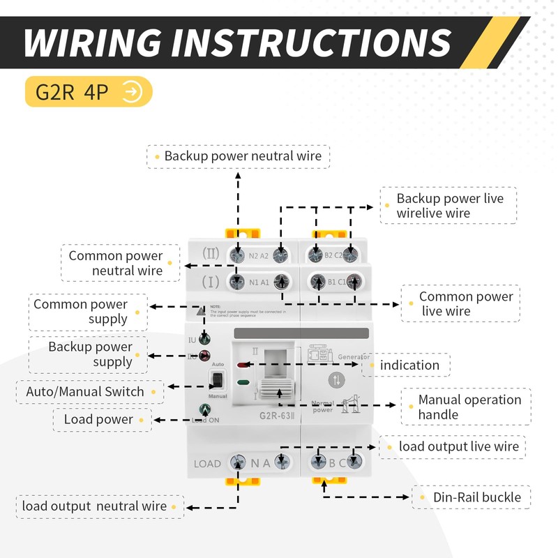Mini ATS Automatic/Manual Transfer Switch 4P 63A AC220V, Home Generator