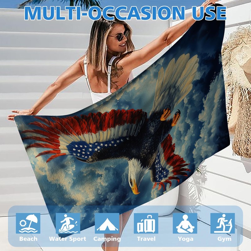 4th of July Bald Eagle Beach Towel Microfiber Beach Towel,