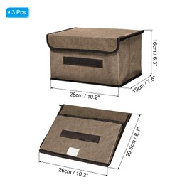 PATIKIL Fabric Collapsible Storage Bin 10.2 x 7.5 x 6.3 Inch, 3 Pcs Foldable Storage Box Cube with Lids and Handle Organizer Container for Home Bedroom Closet Clothes, Brown