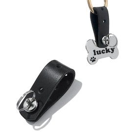 DORUI Pet ID Tag Silencer - Dog & Cat Collar Leather Connector | Holder Up to 4 Dog Tags(Black)