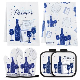 HunnmingRe 6 Pcs Passover Hostess Gift Set Passover Dish Hand Towels Pot Holders and Oven Mitts Jewish Holiday Party Decor Pesach Kitchen Accessories for Women Men Cooking Baking
