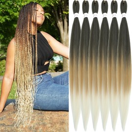 Xusuperb 30 inch Long Ombre Blonde Braiding Hair Extensions Pre stretched Braiding Hair Colour 1B/27/613 Soft Yaki Texture EZ Braids 6 Packs Knotless Kanekalon Synthetic Hair for Braiding(1B/27/613#)