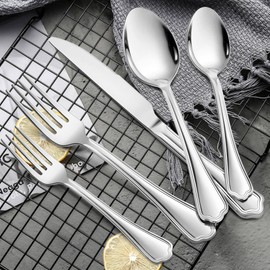 LIANYU 40-Piece Silverware Flatware Set for 8, Stainless Steel Cutlery Eating Utensils Set with Scalloped Edge, Include Knives Forks Spoons, Dishwasher Safe, Mirror Polished