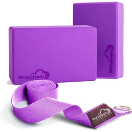 WHITECLOUDZ Yoga Blocks Set of 2 with strap - EVA Foam blocks - High Density Yoga Blocks - Premium Design Yoga Bricks x2 Non-slip & Travel friendly - Improve Strength, Balance and Flexibility
