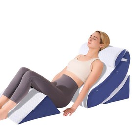 OAISZ 4 PCS Wedge Pillow Set for After Surgery, Memory Foam Orthopedic Bed Wedge Pillow Set, Adjustable Bed for Sleeping, Acid Reflux Relief, Post Surgery Recovery, Back Support, Leg Elevation, Blue