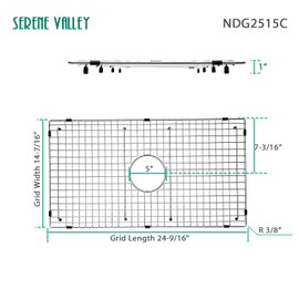 Serene Valley Sink Bottom Grid 24-9/16" X 14-7/16", Centered Drain with Corner Radius 3/8", Sink Protector NDG2515C