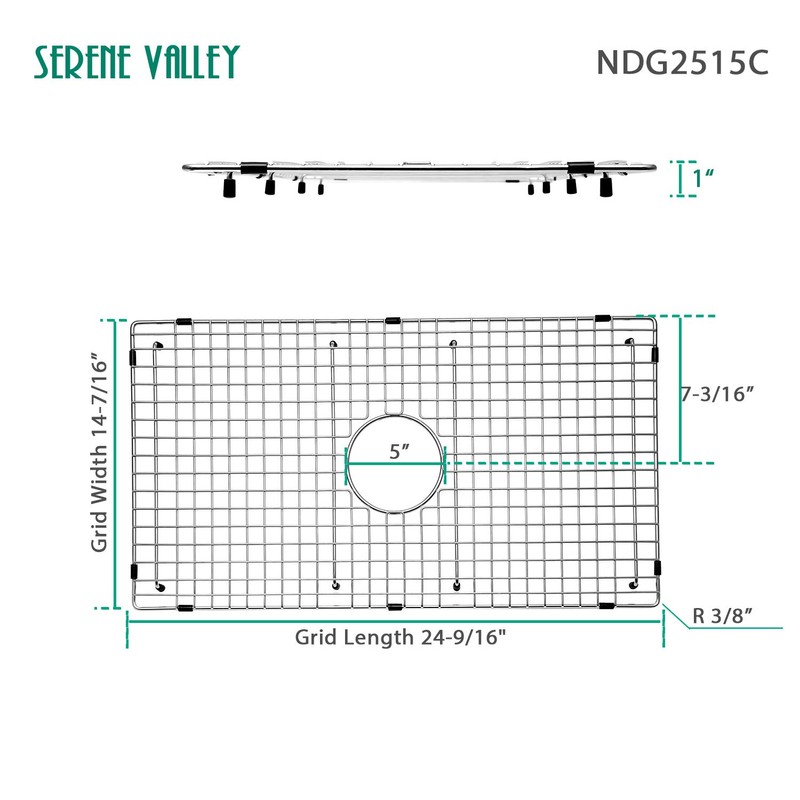 Serene Valley Sink Bottom Grid 24-9/16" X 14-7/16", Centered Drain