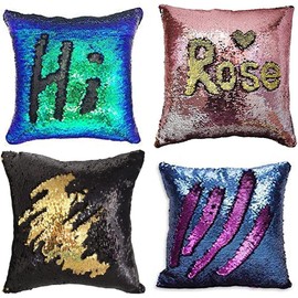 MOCOFO 4 Pack Glitter Sequins Pillow 16X16'' Decorative Pillow Cover Sequin Pillowcase Magic for Party Sofa Couch Car