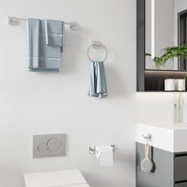 Ruacq Chrome 4pcs Bathroom Hardware Set-Toilet Paper Holder-Towel Ring -Towel Hooks for bathrooms-18 Inch Towel Bar Stainless Steel Wall Mounted, Bathroom Accessories Kit