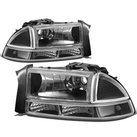 DNA MOTORING Pair Headlights Compatible with 97-04 Dodge Dakota / 98-03 Durango, Driver & Passenger Side, Black/Clear, HL-OH-DD974P-BK-CL1