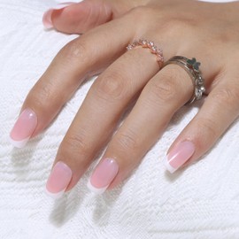 MOTIBACK French Press on Nails Square Mittelang – Künstliche Nägel zum Aufkleben 32 Stück Französisch Fake Nails mit Nagelkleber & Nagelfeile, Aufkleben für Frauen & Mädchen (Pink)