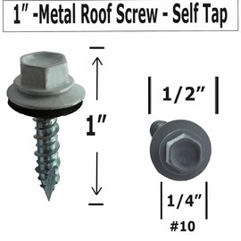 (500) BRAUNY BOY White Metal Roofing Screws #10 × 1 Inch, Rubber Washer, Sharp Point, Metal to Wood Siding Screws - Qty (500) Screws