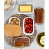 Nucookery Ceramic Butter Dish, Embossed Butter Keeper with Wood Lid