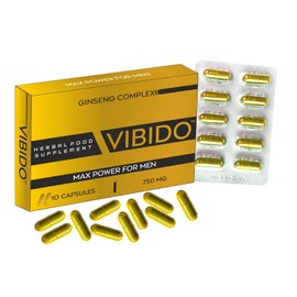 VIBIDO 750mg | Stronger | Longer | Harder | Performance | Extra Strength Enhancing | Stamina Endurance Booster Supplement Pills for Men | 10 Ginseng Capsules