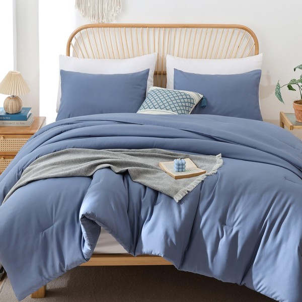 ROSGONIA King Size Comforter Set Slate Blue, 3pcs(1 Boho Comforter