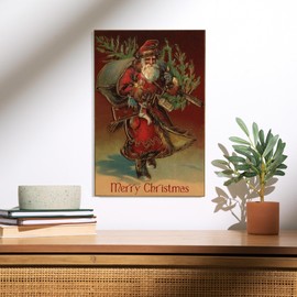 Lantern Press 12x18 Inch Premium Wood Sign, Ready to Hang Wall Decor, Merry Christmas, Santa with Gifts