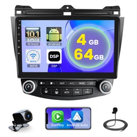 [4+64G] Hikity Android Car Stereo for Honda Accord 2003-2007, 10.1 Inch Touchscreen Radio with Carplay/Android Auto/GPS Navigation/Mirror Link/WiFi/Bluetooth/DSP/FM RDS+AHD Backup Camera