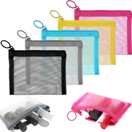 JEYORZY Pack of 5 Small Cosmetic Bags for Handbags, Make Up Bag, Cosmetic Bag Made of Mesh, Cosmetic Bag Women, Mini Bag, Portable Toiletry Bag, for Cosmetics, Toiletries, Change