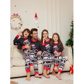 LOVESHOOT Women Black Happy New Year Family Christmas Pjs Matching Sets Xmas Holiday Pajamas for Adult Kids Baby Dog Family Sleepwear Home Loungewear Outfits XL
