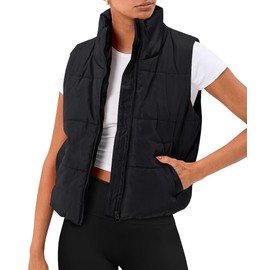 Allonly Puffer Vest Women Sleeveless Cropped Stand Collar Lightweight Padded Outerwear with Pockets Fall Winter 2024