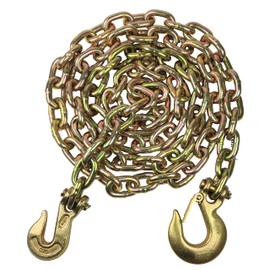 Heavy Duty G70 Binder Chains, Size 5/16in, 3/8in, 1/2in, Yellow Zinc Plated Steel Heavy Duty Tow Chain with Grab Hooks, Truck Trailer Chain (3/8in10ftSH)