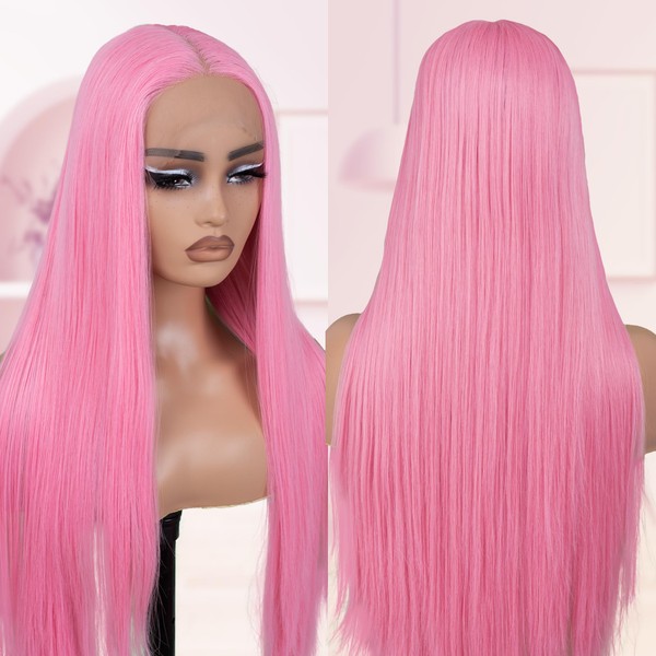 BLL Pink Wig Synthetic Lace Front Wig Pre Plucked Straight