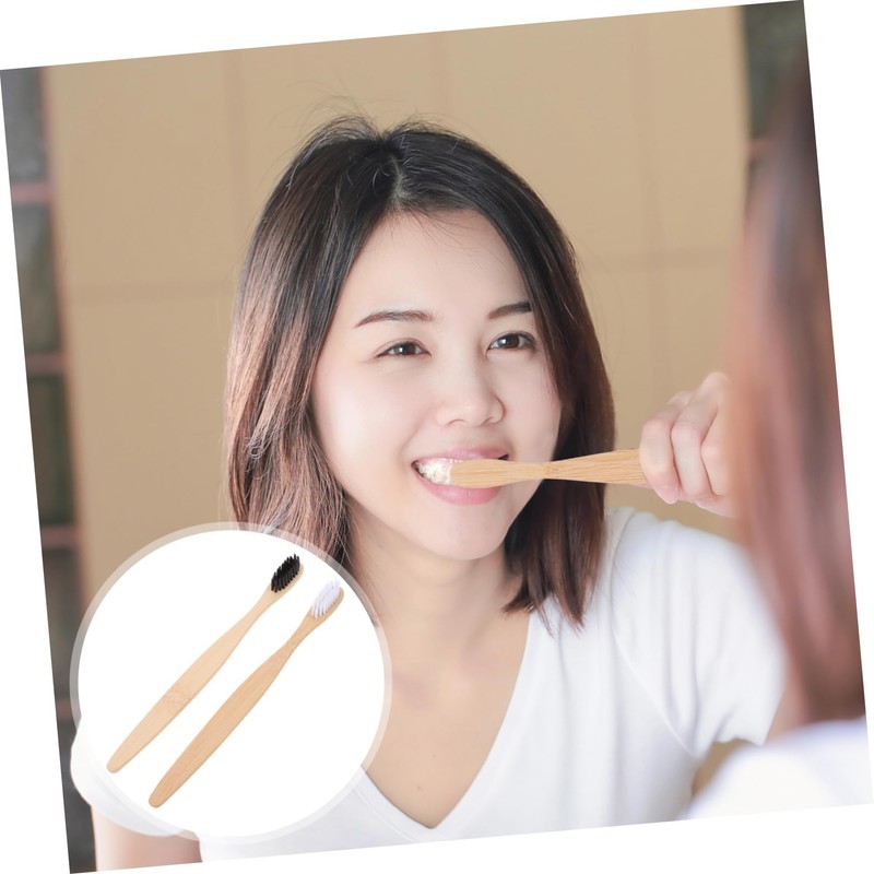 Gatuida 2pcs Natural Bamboo Toothbrushes Flexible Bristles Ergonomic Handle for