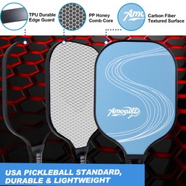 Amoswiz Pickleball Paddles, Carbon Fiber Surface Pickle Ball Paddle Set of 2 with Grip Tape for Replacement,Premium Quality Pickle Ball Rackets Set with 4 Pickleballs, Gift for Men Women
