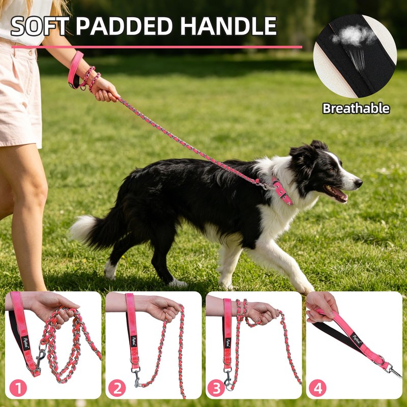 PUPTECK Chain Dog Leash Chew Proof, 2-in-1 Reflective with Soft