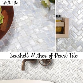 Tenedos Genuine Mother of Pearl White Oyster Herringbone Shell Mosaic Wall Tile Backsplash for Kitchen Bathroom Shower, Spas, Fireplace, Pool by Vogue Tile (10 Sheets)