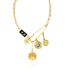 NALISASA Gold Plated Charm Necklace for Women Detachable Paperclip Choker Gold-Tone Evil Eye Coin Necklace for Women