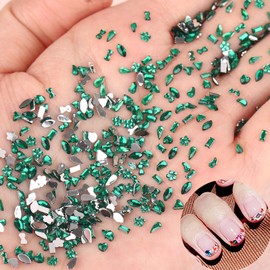 Jremg Green Rhinestones Nail Art Charms Multi Shape Crystal Flat Back Nail Gems Kawaii Crystals Nail Diamond 3D Mini Heart Star Flower Geometric Nail Crafts for Women Nail Supplies 2000Pcs