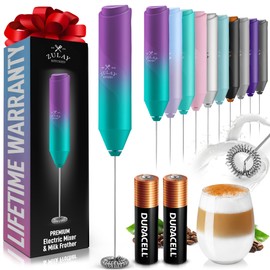 Zulay Kitchen Powerful Milk Frother Handheld with 2 Duracell Batteries – Drink Mixer for Coffee, Lattes, Cappuccinos, Matcha & More – Stainless Steel Whisk, Ergonomic Grip - Purple Teal Fade