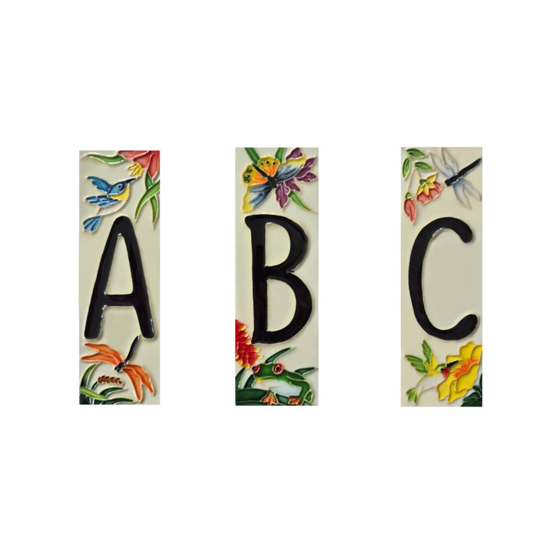 Hand-painted daytime pond-themed custom address ceramic house numbers tiles 15