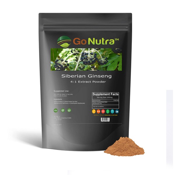 Go Nutra Siberian Ginseng Powder 4:1 Extract 4X Times Stronger Non-GMO 1lb (16 oz) Eleuthero Root