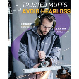 Vanderfields Ear Defenders Adults - Protection Passive Noise Cancelling Headphones - Safety Earmuffs Ear Protectors - Hearing Protection Ear Defenders Autism, Mowing, DIY - 32dB SNR - Army Green