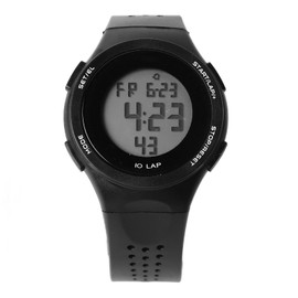 LED Digital Watch Waterproof Clear Display Breathable Strap Electronic Watch for Students Black