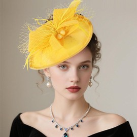 DRESHOW Flower with Single Arrow Feather Fascinators Hat Headband and a Forked Clip Bridal Headpiece Derby Fascinator Pillbox Hat Headpiece for Girls and Women