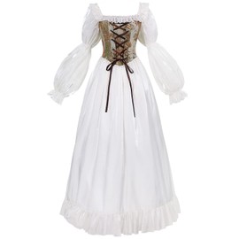 NSPSTT White Renaissance Dress Women Fairy Dress Victorian Medieval Costume, Fairy Green, S
