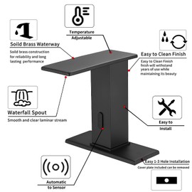 GGStudy Automatic Sensor Matte Black Touchless Bathroom Sink Faucet Black Vanity Waterfall Bathroom Water Tap with Control Box and Temperature Mixer