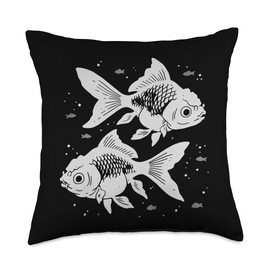 Retro Fancy Goldfish Aquarium Pet Fish Bowl White Goldfish Throw Pillow