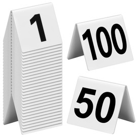 100 Pcs Acrylic Table Numbers 1-100 Double Side Numbered Table Tents Restaurant Wedding Table Tent Cards for Party Banquets Service Evidence Markers Supplies, 2.5 x 2 x 1.6 Inch (Black Number)