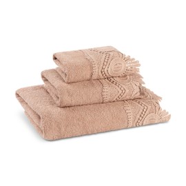 Zahari Home 3 Piece Laced Towel Set - Stylish Soft Plush Cotton Towels with Hand Towel & Washcloth - Highly Absorbent Towels for Bathroom, Gym, Hotel & Spa (Crochet Blush)